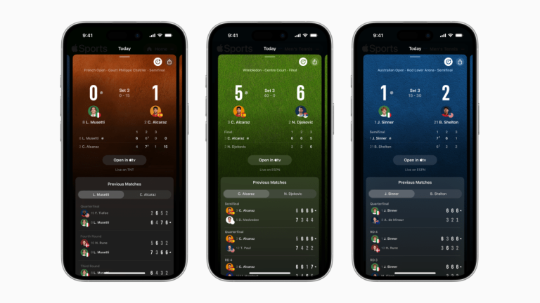 Apple Sports обновилось: теперь доступны результаты тенниса, включая Уимблдон и турниры Grand Slam. Следите за каждым очком в реальном времени.