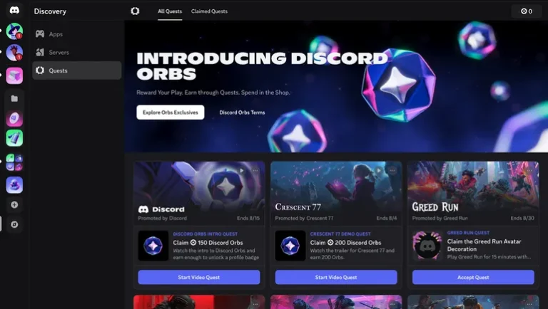 Discord запустил Orbs виртуальную валюту за выполнение рекламных квестов. Обменивайте на Nitro и эксклюзивы в Discord Shop.