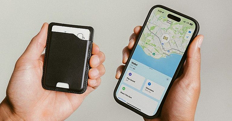 Новый кожаный кошелек Nomad Leather Mag Wallet со встроенным трекером для поиска через Apple Find My. Толщина 9 мм, кожа Horween, зарядка MagSafeQi.