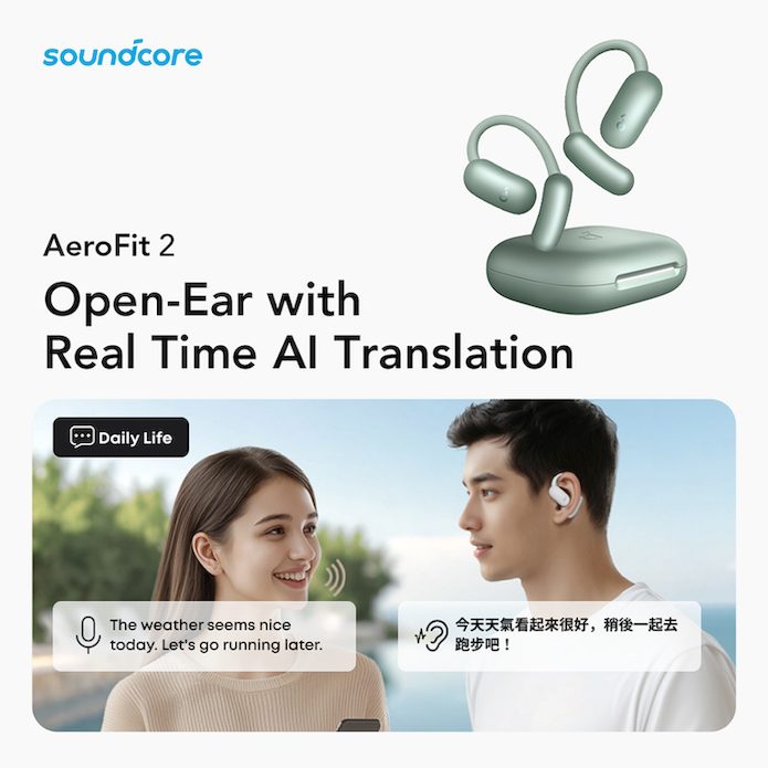 Soundcore AeroFit 2 открытые наушники с AI-переводчиком в реальном времени. Идеальны для путешествий и работы, поддерживают десятки языков.