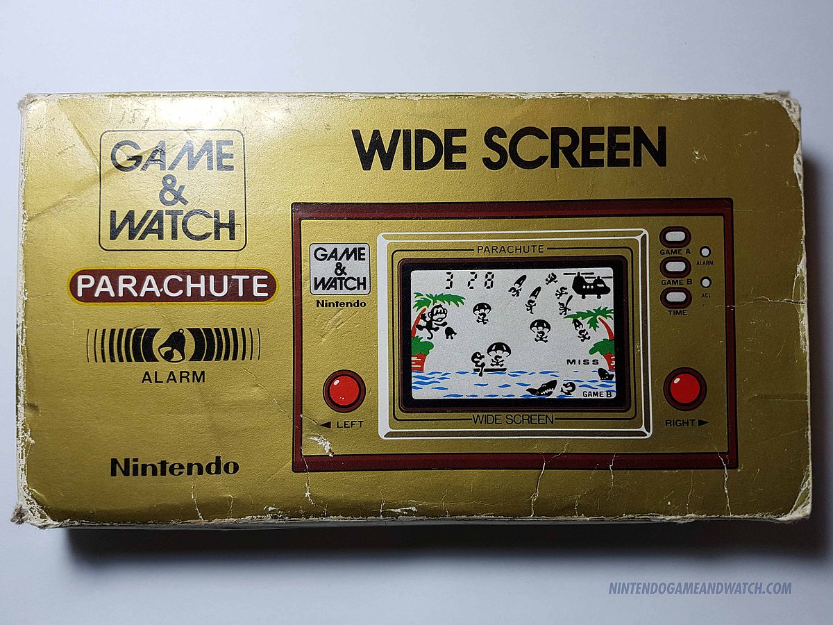Классическая игра Parachute для Nintendo Game Watch: спасайте парашютистов от акул. Минималистичная графика и ностальгия по ранним портативным развлечениям.