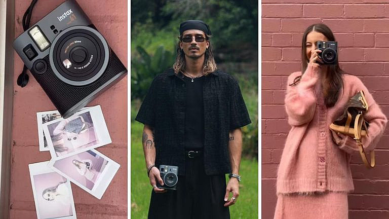 Новая instax mini 41 в матовом черном корпусе с зеркалом для селфи. Авторегулировка света, макросъемка, вес 307 г. Цена 179 в Австралии.