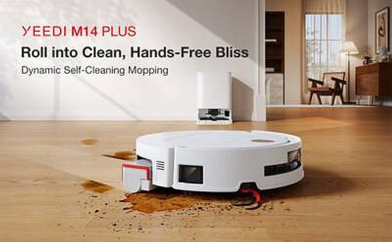 YEEDI M14 PLUS робот-пылесос с мощным всасыванием 18 000 Па, самоочищающейся шваброй и стильным дизайном. База OMNI Station сушит и опорожняет контейнер. Спеццена 849.99 на Amazon.